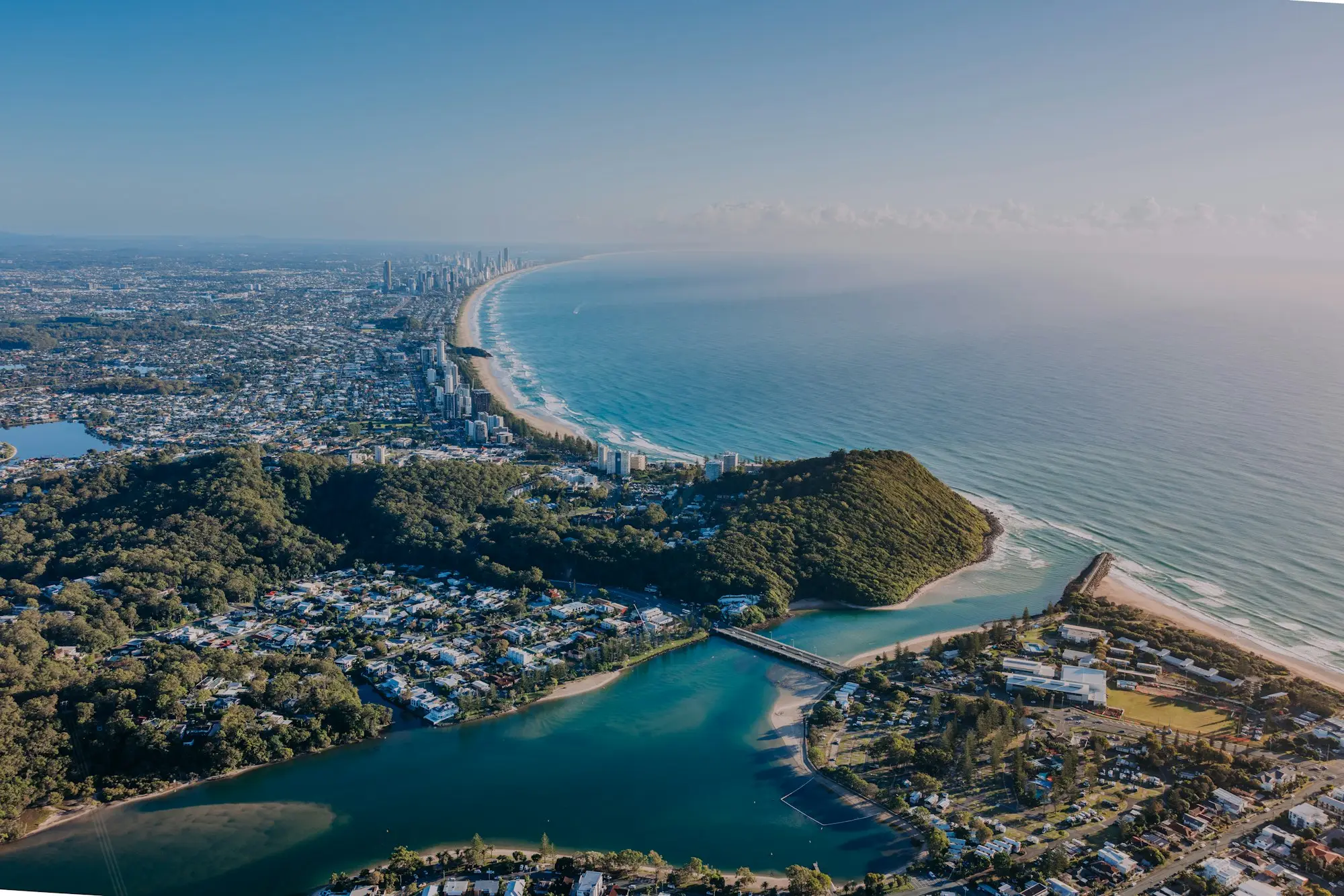 Gold Coast coastline with the ocean, river and green hinterland